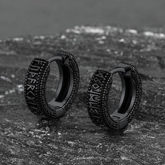 Creolen aus Sterlingsilber mit Wikinger-Runen und schwarzem Zirkonia für Herren