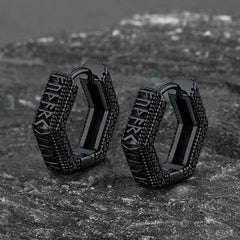 Viking Runes Hexagon Huggie Hoop Earrings for Men