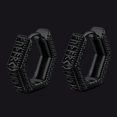 Viking Runes Hexagon Huggie Hoop Earrings for Men
