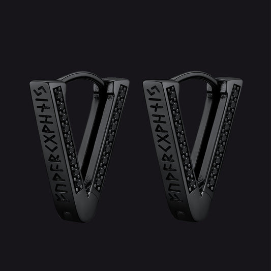 Dreieckige Huggie-Creolen aus Sterlingsilber mit schwarzem Zirkonia für Herren