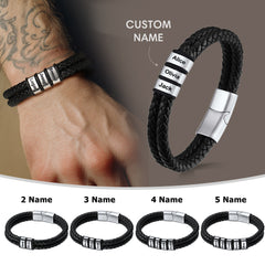Pulseira de couro trançado com nome personalizado e contas personalizadas