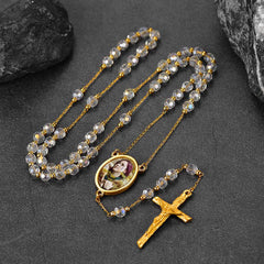 Rosário com foto personalizada, colar com contas de cruz, imagem feminina e masculina