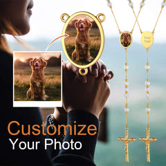 Rosário com foto personalizada, colar com contas de cruz, imagem feminina e masculina