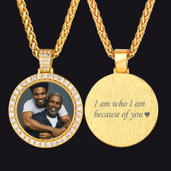 Colar com pingente de foto personalizado em círculo com zircônia cúbica masculina