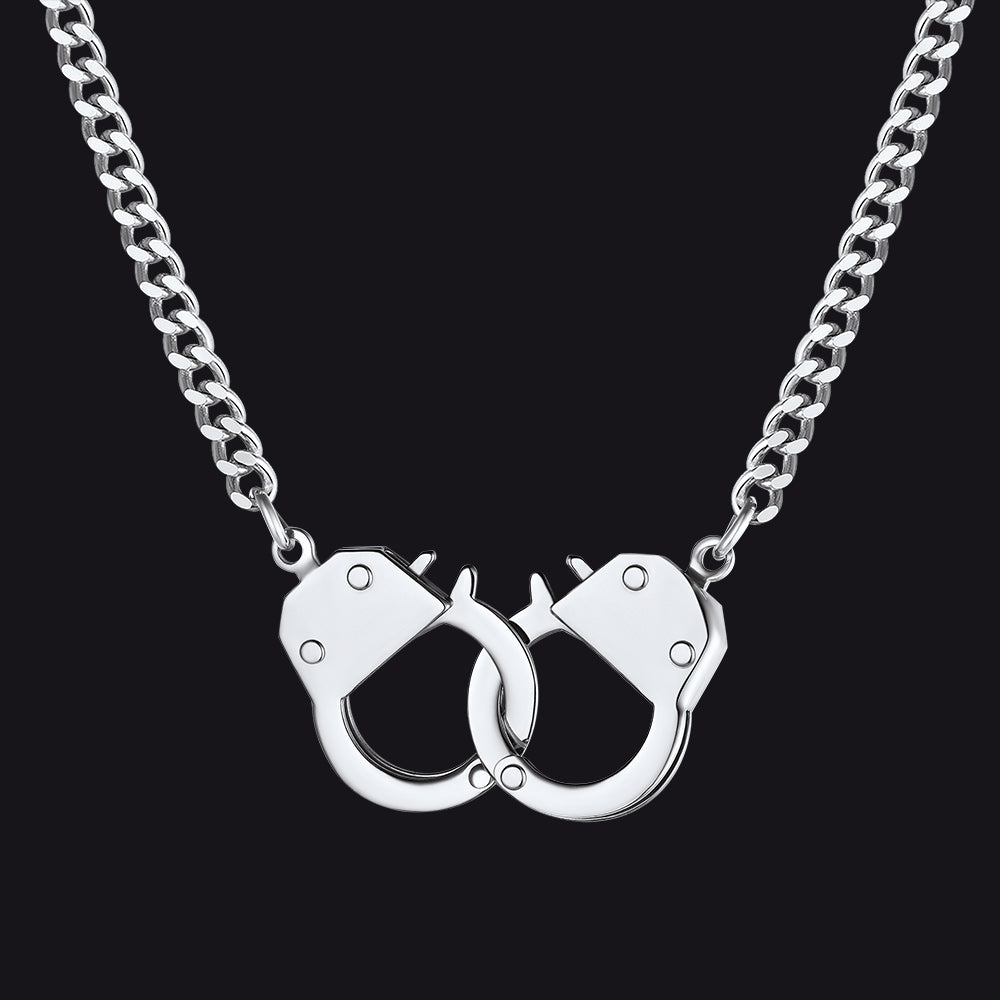 Punk-Handschellen-Halskette für Männer, Partner in Crime Cuban Link Chain