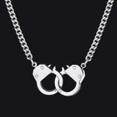 Punk-Handschellen-Halskette für Männer, Partner in Crime Cuban Link Chain
