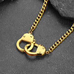 Punk-Handschellen-Halskette für Männer, Partner in Crime Cuban Link Chain