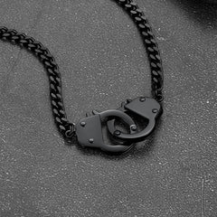 Punk-Handschellen-Halskette für Männer, Partner in Crime Cuban Link Chain