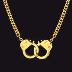 Punk-Handschellen-Halskette für Männer, Partner in Crime Cuban Link Chain