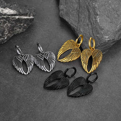 Punk Angel Wing Hoop Dangle Earrings for Women Men