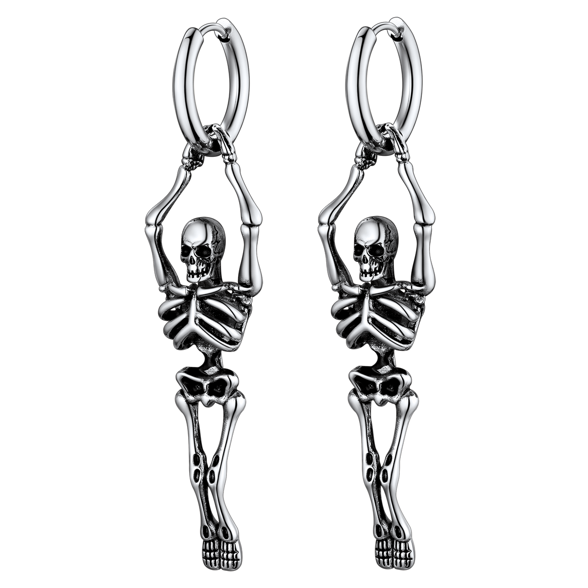 Brincos de argola pendentes de esqueleto de caveira gótica para homens
