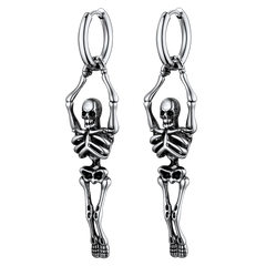 Brincos de argola pendentes de esqueleto de caveira gótica para homens