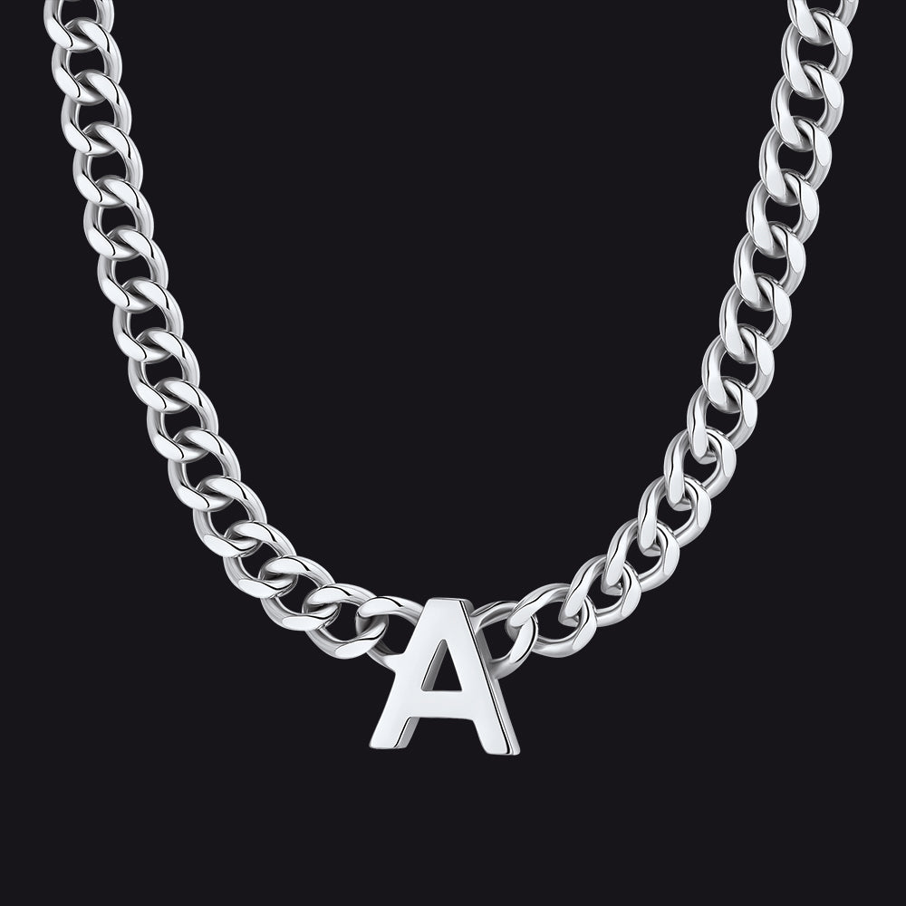 7 mm individuelle Halskette mit Anfangsbuchstaben, kubanische Gliederkette für Männer und Frauen, 45,7 cm