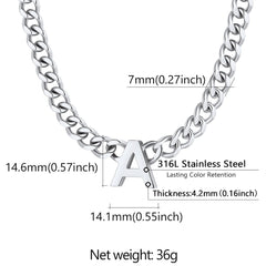 7 mm individuelle Halskette mit Anfangsbuchstaben, kubanische Gliederkette für Männer und Frauen, 45,7 cm