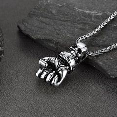 Punk Skull Fist Pendant Necklace Men