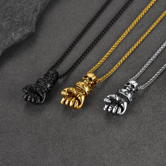 Punk Skull Fist Pendant Necklace Men