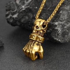 Punk Skull Fist Pendant Necklace Men