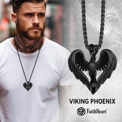 Vintage Phoenix Heart Pendant Necklace Men