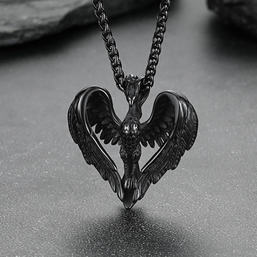 Vintage Phoenix Heart Pendant Necklace Men