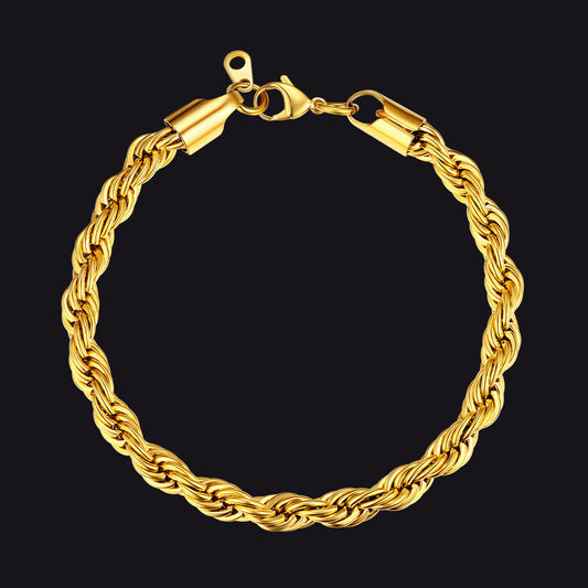 Pulseira de corrente de corda de elos de 6 mm