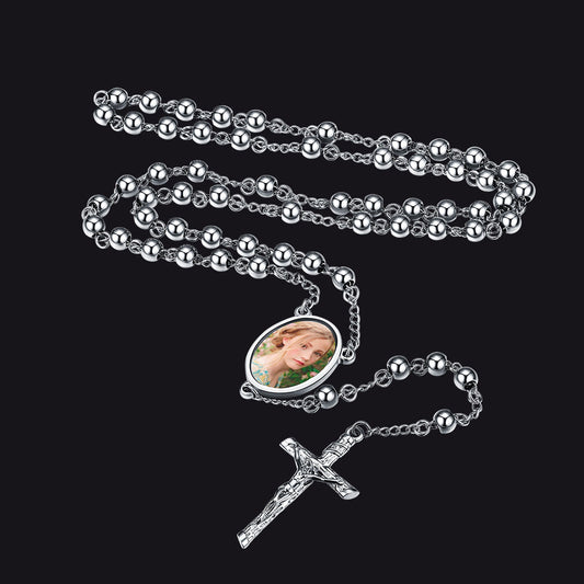Personalisierte Rosenkranz Perlen Kreuz Halskette Bild Frauen Männer