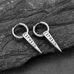 Norse Viking Runes Dangle Hoop Earrings For Men