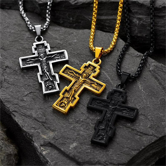 Christliche russisch-orthodoxe Kreuzanhänger-Halskette für Herren