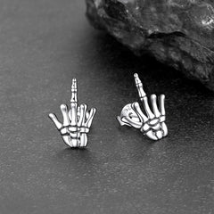 Brincos de pino punk esqueleto de dedo médio
