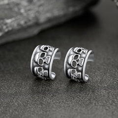 Brincos de caveira em prata esterlina sem piercing para homens
