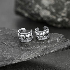 Brincos de caveira em prata esterlina sem piercing para homens