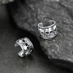 Brincos de caveira em prata esterlina sem piercing para homens