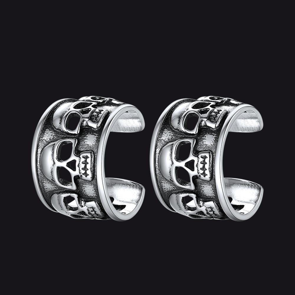 Brincos de caveira em prata esterlina sem piercing para homens