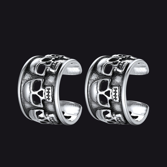 Brincos de caveira em prata esterlina sem piercing para homens