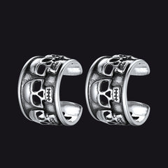 Brincos de caveira em prata esterlina sem piercing para homens
