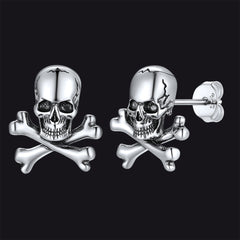 Punk Totenkopf-Ohrstecker mit gekreuzten Knochen für Männer