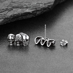 See No Evil, Hear No Evil, Speak No Evil Skulls Stud Earrings