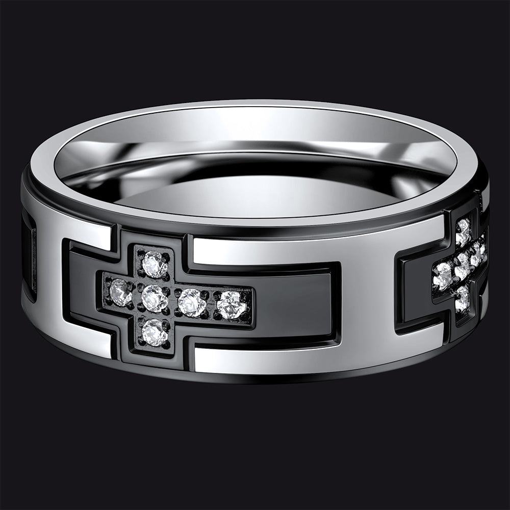 Kreuzringe 5A Zirkonia Edelstahl Bandring