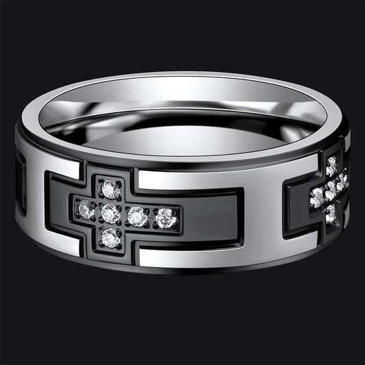 Kreuzringe 5A Zirkonia Edelstahl Bandring