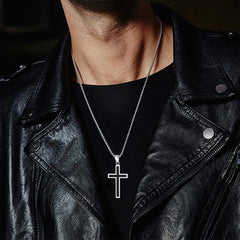 Colar de cruz de esmalte preto cristão para homens e mulheres