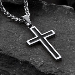 Colar de cruz de esmalte preto cristão para homens e mulheres