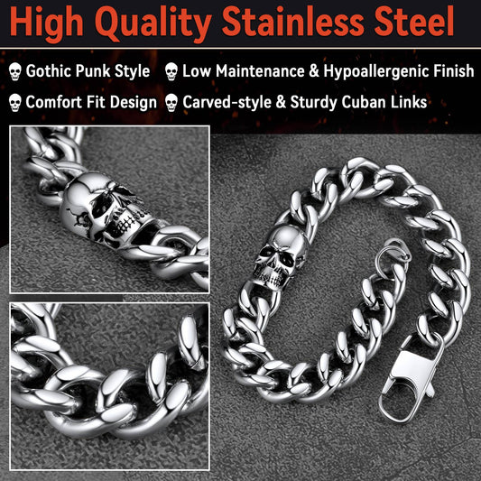 Gothic Heavy Cuban Chain Skull in Edelstahlarmband