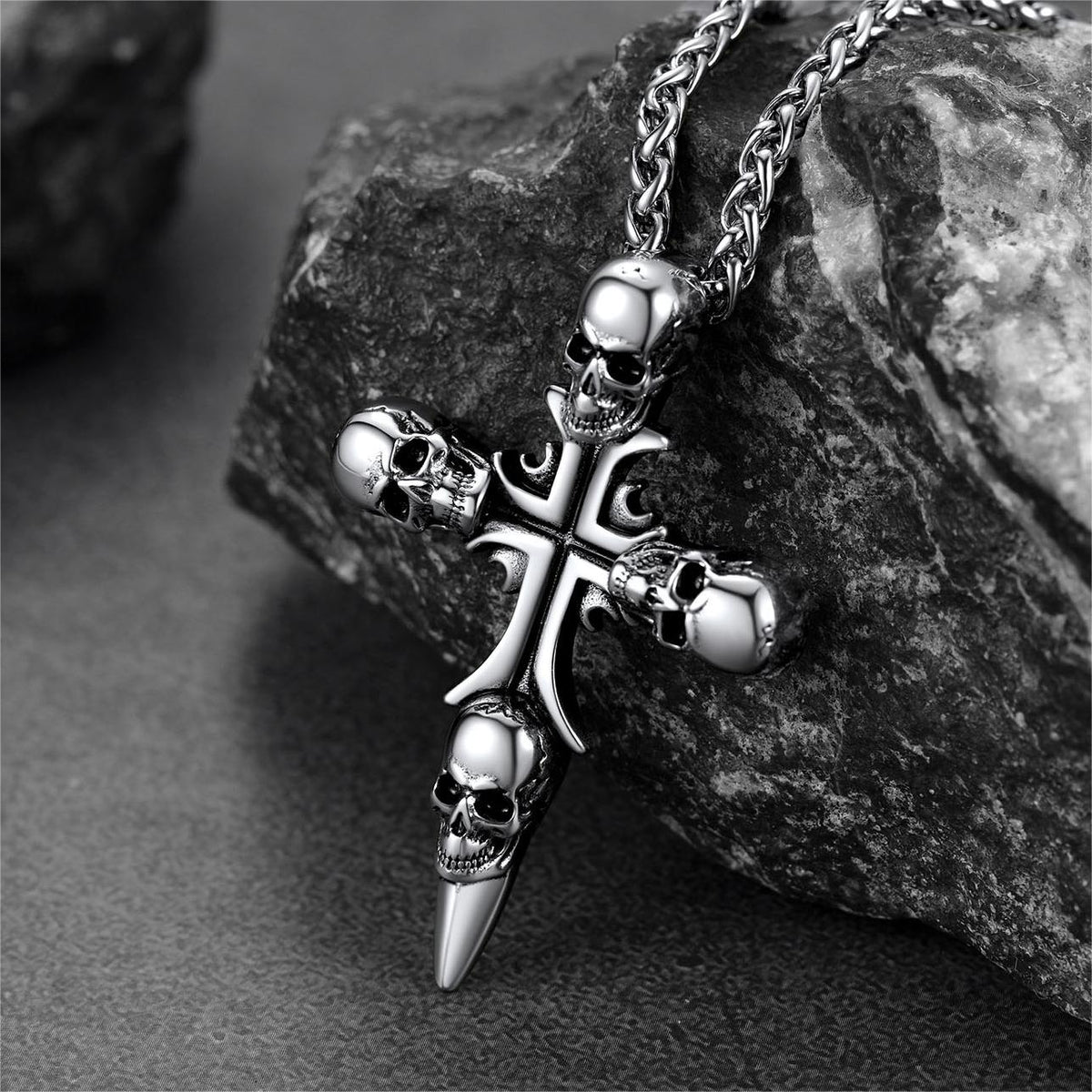 Vintage Totenkopf Kreuz Halskette Herren Edelstahl