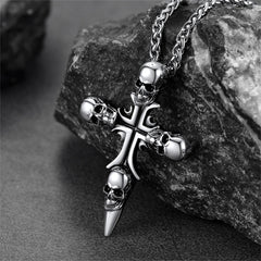 Vintage Totenkopf Kreuz Halskette Herren Edelstahl