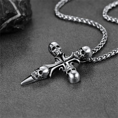 Vintage Totenkopf Kreuz Halskette Herren Edelstahl