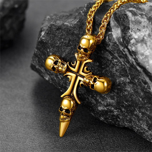 Vintage Totenkopf Kreuz Halskette Herren Edelstahl