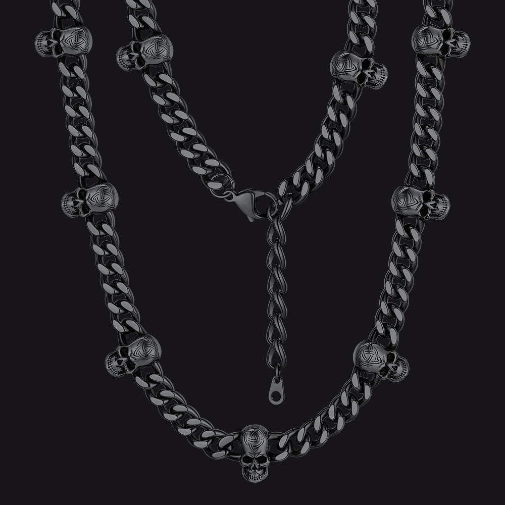 Gothic Totenkopf Cuban Link Kette Choker Halskette für Männer Frauen 9MM Breite