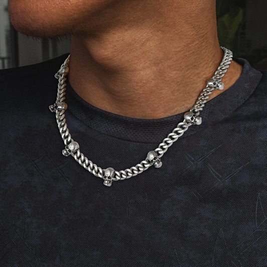 Gothic Totenkopf Cuban Link Kette Choker Halskette für Männer Frauen 9MM Breite