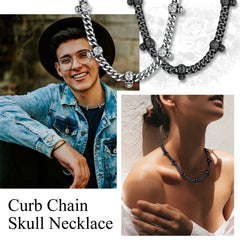Gothic Totenkopf Cuban Link Kette Choker Halskette für Männer Frauen 9MM Breite