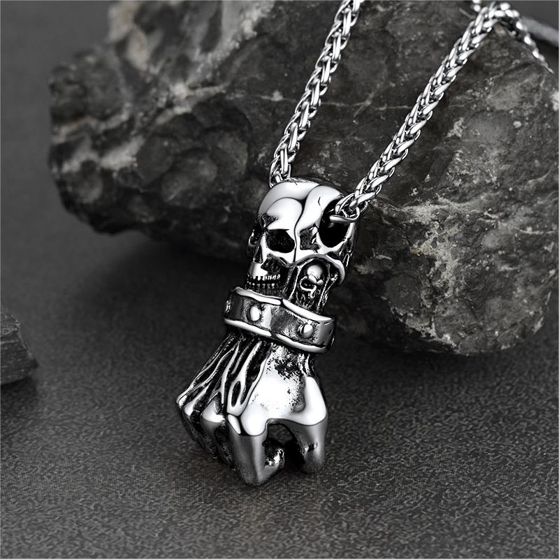 Punk Skull Fist Pendant Necklace Men