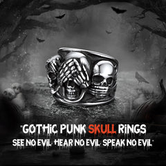 Anel de caveira estilo motociclista gótico punk masculino